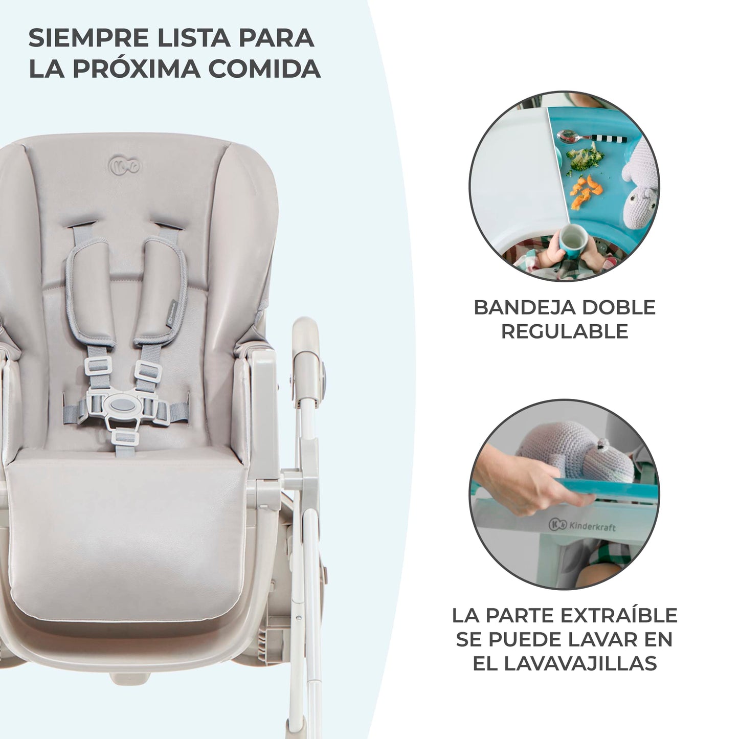 Trona bebé ajustable con bandeja y reposapiés, plegable, desde nacimiento hasta 15 kg, gris
