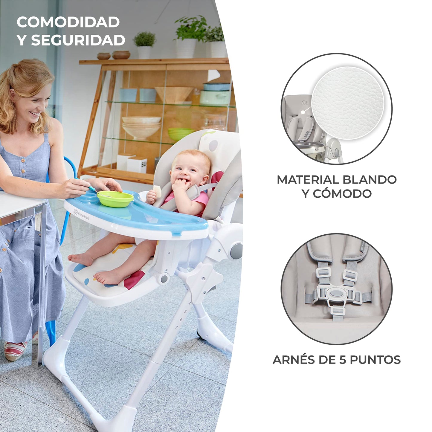 Trona bebé ajustable con bandeja y reposapiés, plegable, desde nacimiento hasta 15 kg, gris