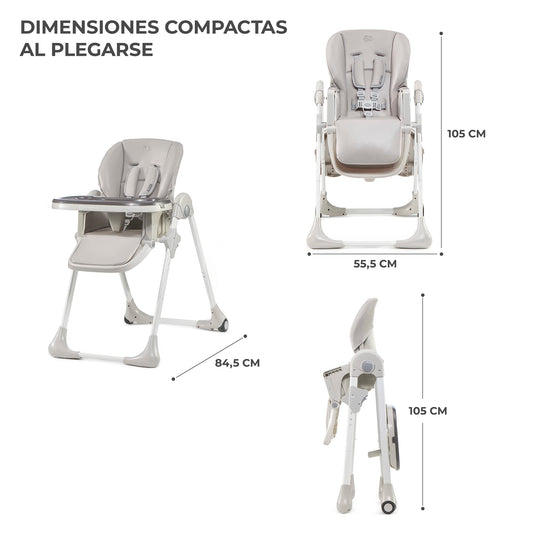 Trona bebé ajustable con bandeja y reposapiés, plegable, desde nacimiento hasta 15 kg, gris